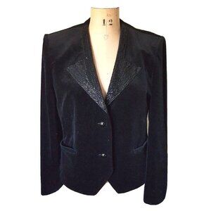 Vintage blazer jacket velvet & sequin beaded collar, elegant formal holidays M